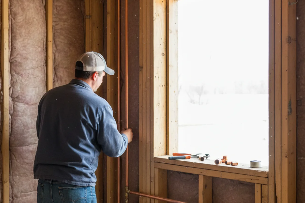 Licensed plumber running new copper supply lines in a Minersville home